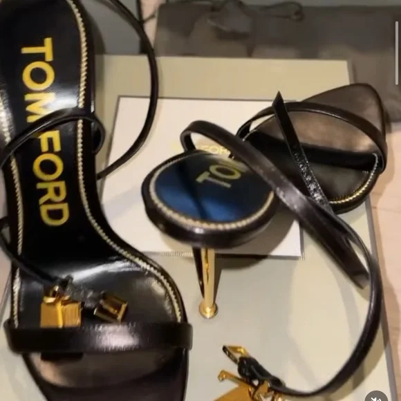 Tom Ford Black Heels with Gold Accents - Picture 3 of 7